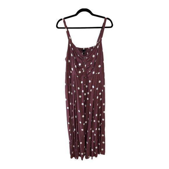 Torrid Women’s Size 1 Maroon Polka Dot Sleeveless Midi Dress with Smocked Bodice - Picture 1 of 7